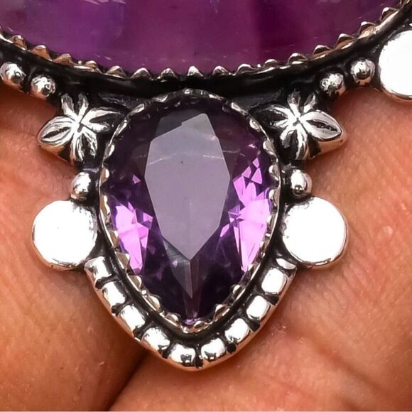 Large Artisan Crafted Amethyst Pendant Necklace Double Stone Sterling Silver New - Picture 7 of 11